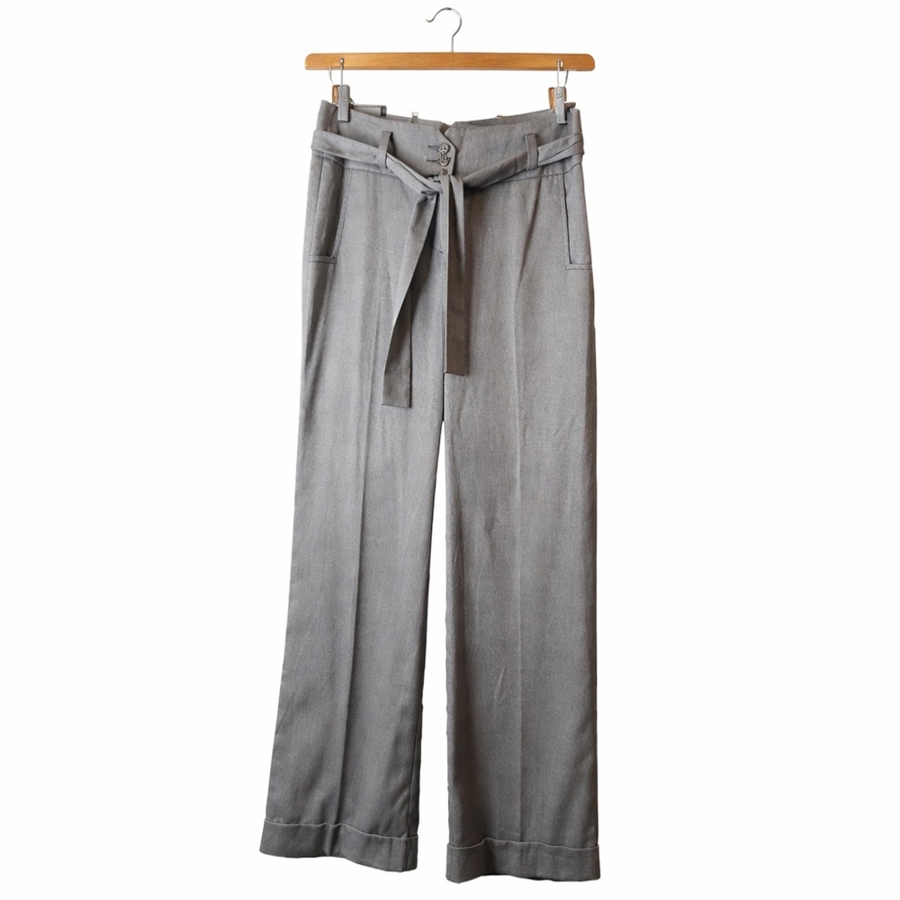 Bebe Gray Wide Leg Trousers Size 4 Low Rise Belted Y2K Chic Pants